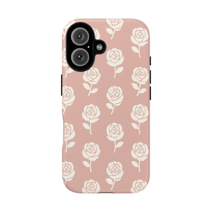 White Rose Pattern Tough Phone Case | Elegant Floral Aesthetic Case for Iphone, Samsung Galaxy and Pixel