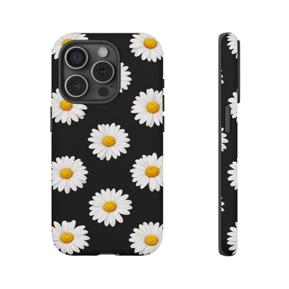 Black Daisy Floral Tough Phone Case – Cute Protective Cover for Iphone, Samsung Galaxy and Pixel