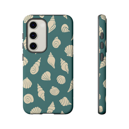 Seashell Pattern Phone Case | Teal Coastal Shells Tough Case for Iphone, Samsung Galaxy and Pixel
