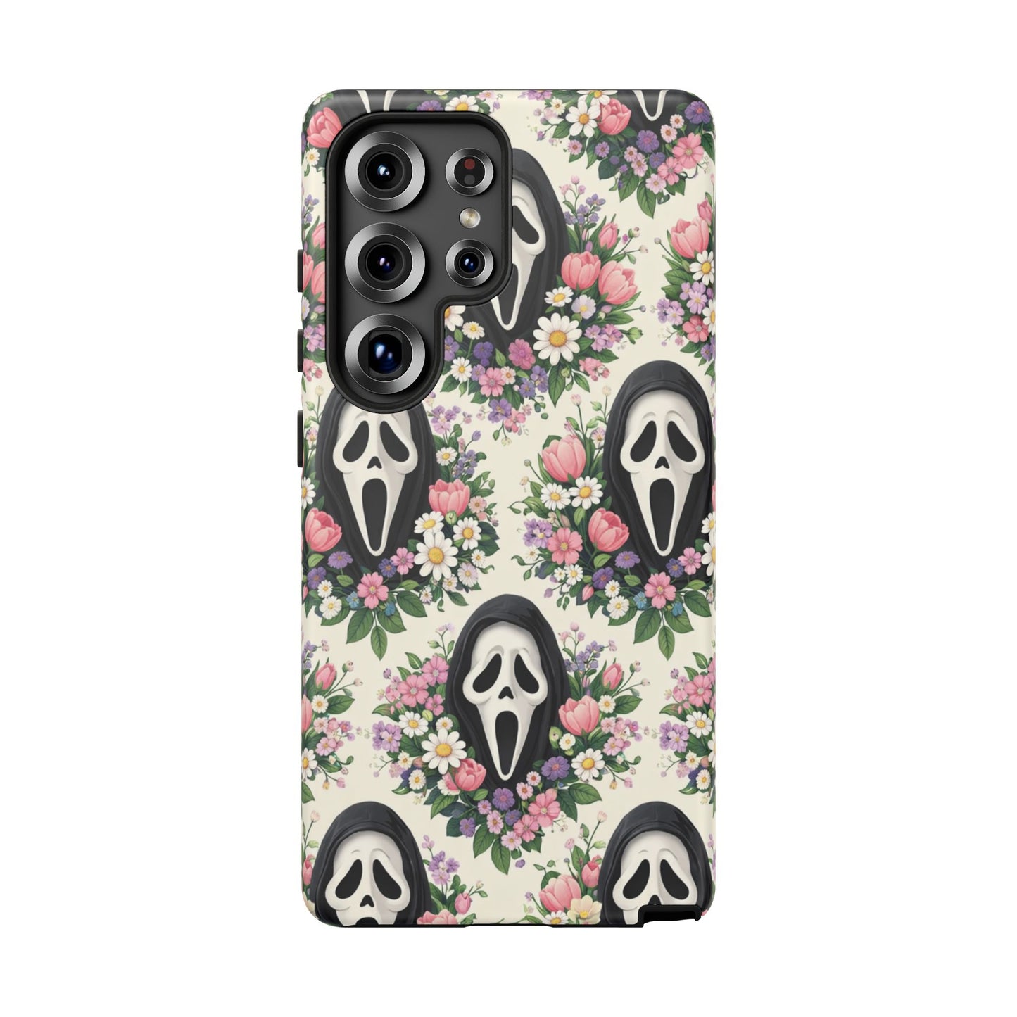 Floral Ghost Face Aesthetic Phone Case – Cute Spooky Tough Cover