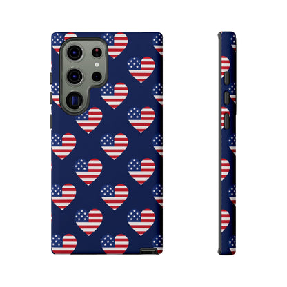 Patriotic American Flag Heart Phone Case – Tough Shockproof, USA Stars & Stripes for Iphone, Samsung Galaxy and Pixel