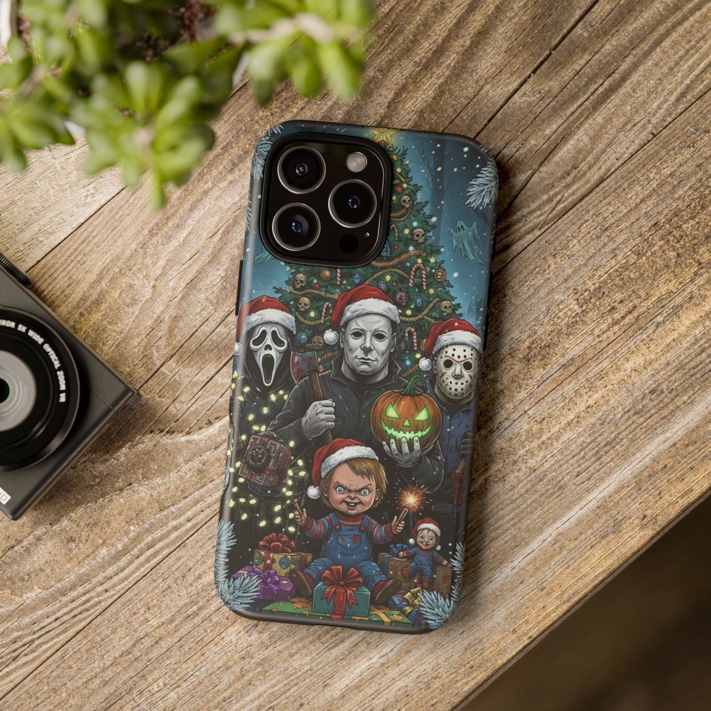 Christmas Horror Phone Case – Festive Slasher Collage Tough Case (iPhone, Samsung, Pixel)