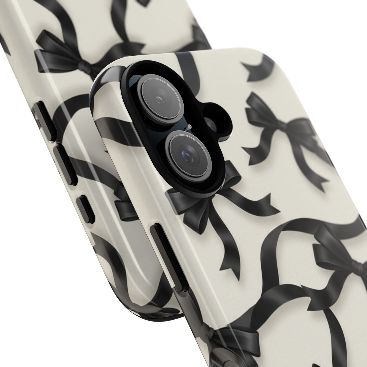 Black Ribbon Bow Phone Case, Minimal Bow Pattern Tough Protective Case