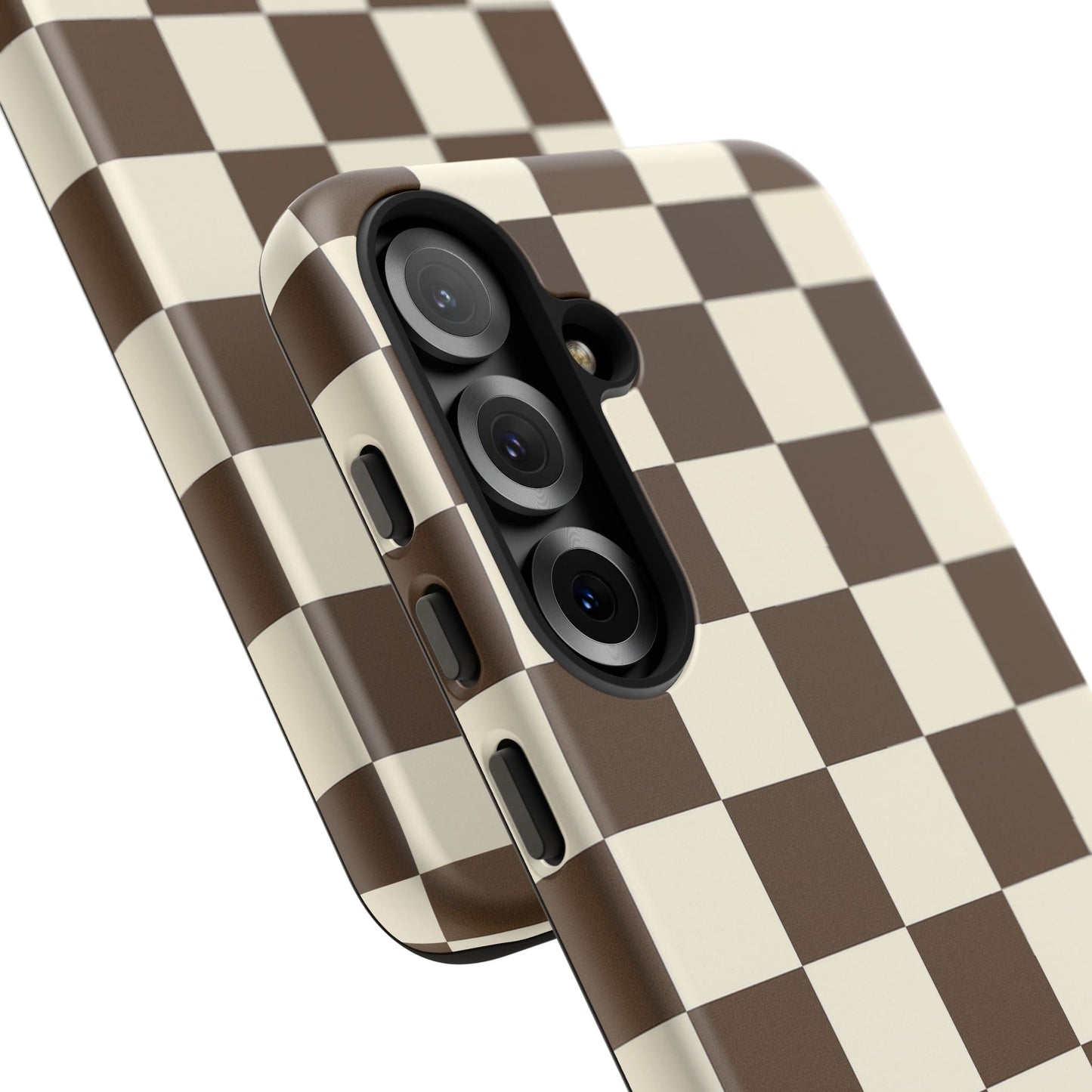 Mocha Checkerboard Phone Case | Neutral Aesthetic Checkered iPhone & Samsung Tough Case