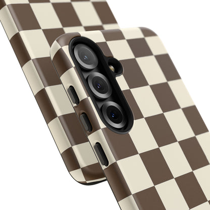 Mocha Checkerboard Phone Case | Neutral Aesthetic Checkered iPhone & Samsung Tough Case