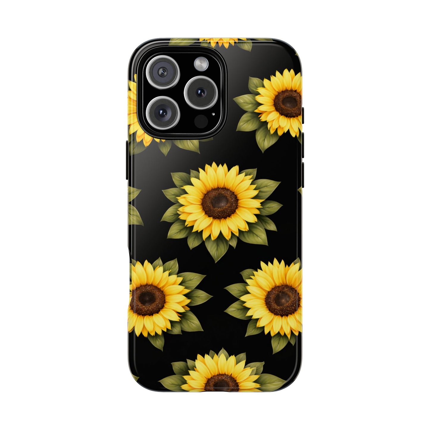 Sunflower Floral Tough Phone Case – Black Background Protective Cover for Iphone, Samsung Galaxy and Pixel