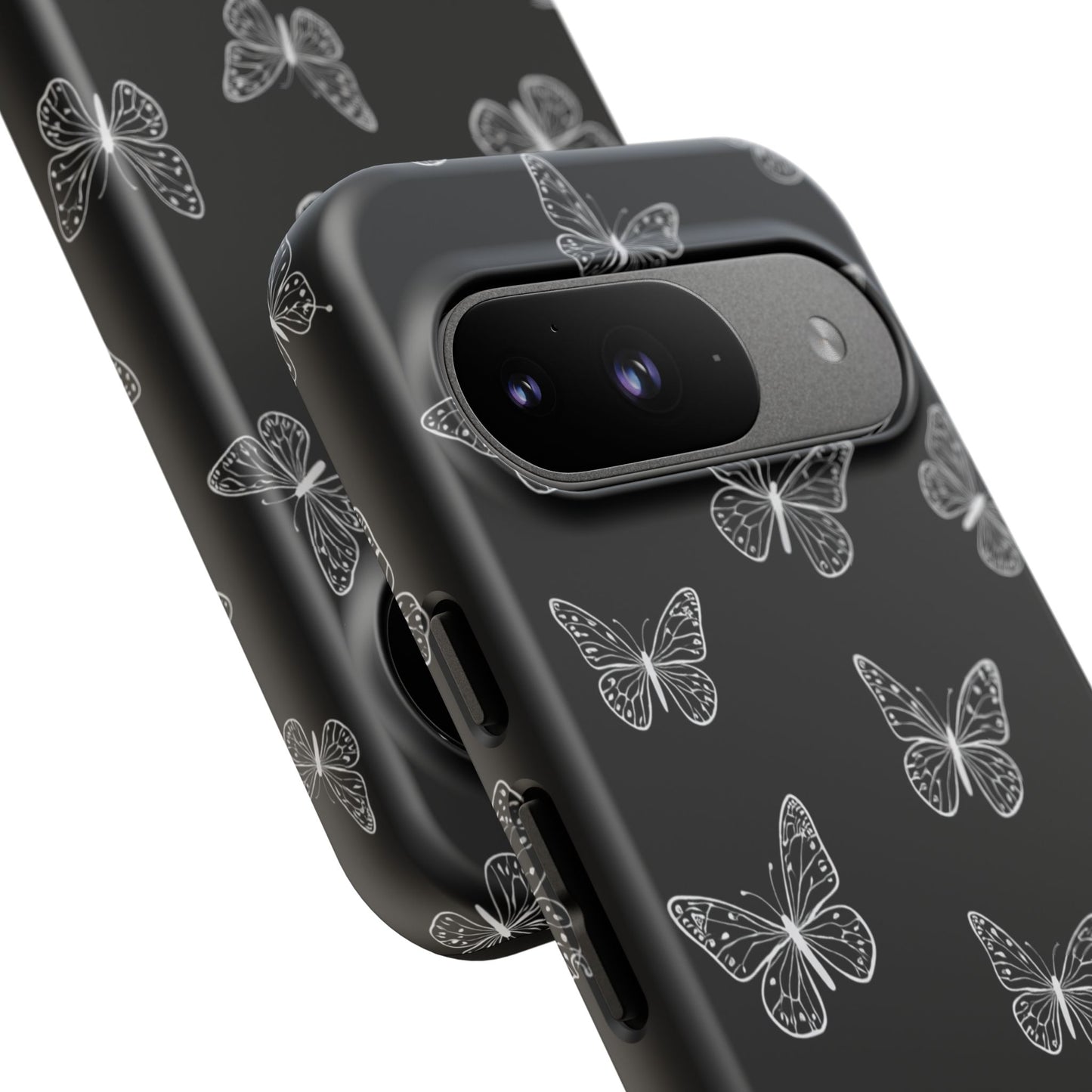 White Butterfly Pattern Phone Case – Dark Aesthetic Monochrome Tough Cover