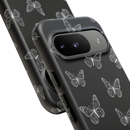 White Butterfly Pattern Phone Case – Dark Aesthetic Monochrome Tough Cover