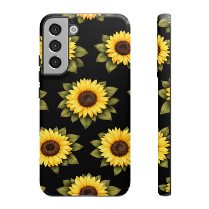 Sunflower Floral Tough Phone Case – Black Background Protective Cover for Iphone, Samsung Galaxy and Pixel