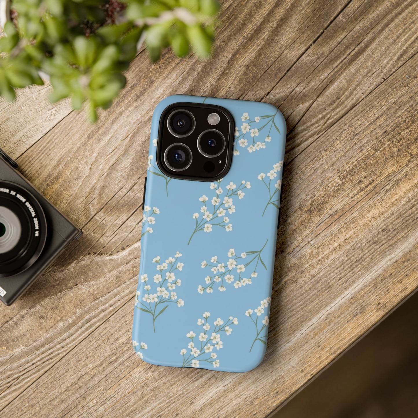 Baby’s Breath Floral Phone Case – Blue Minimal Flower Aesthetic Tough Case
