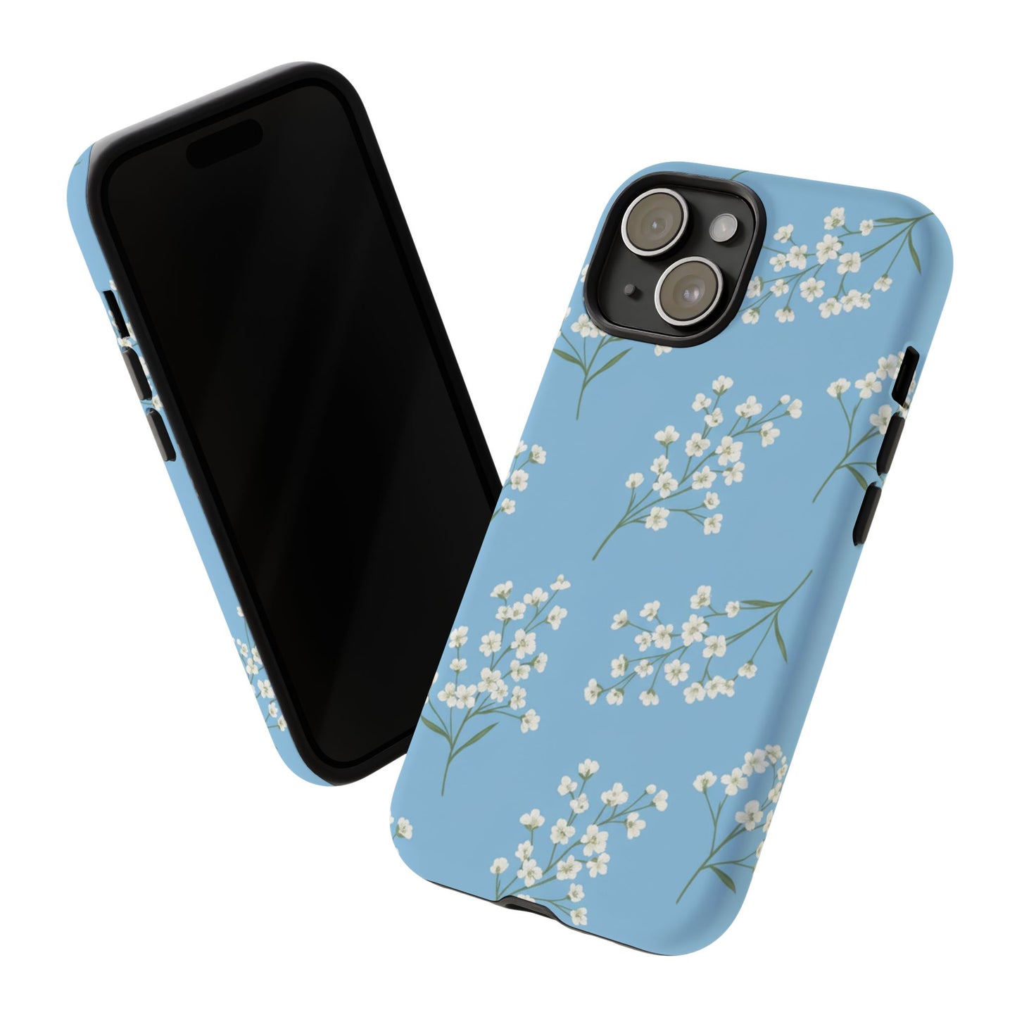 Baby’s Breath Floral Phone Case – Blue Minimal Flower Aesthetic Tough Case