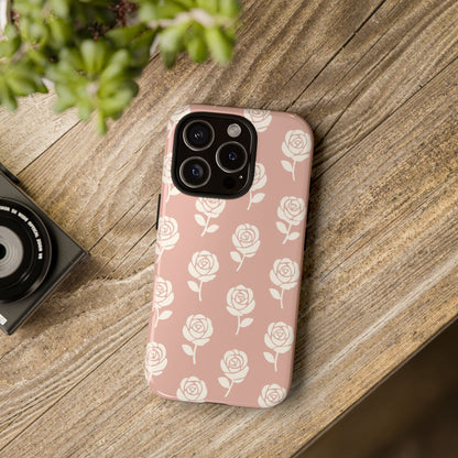 White Rose Pattern Tough Phone Case | Elegant Floral Aesthetic Case for Iphone, Samsung Galaxy and Pixel