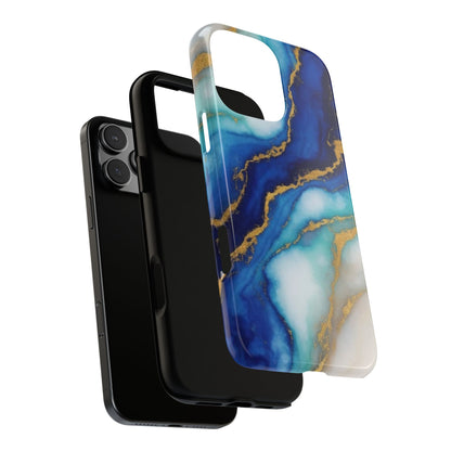 Blue & Gold Marble Phone Case – Luxury Resin Art Tough Case (iPhone, Samsung, Pixel)