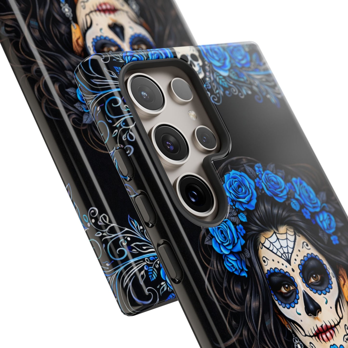 Blue Sugar Skull Woman Phone Case – Day of the Dead Aesthetic Tough Cover