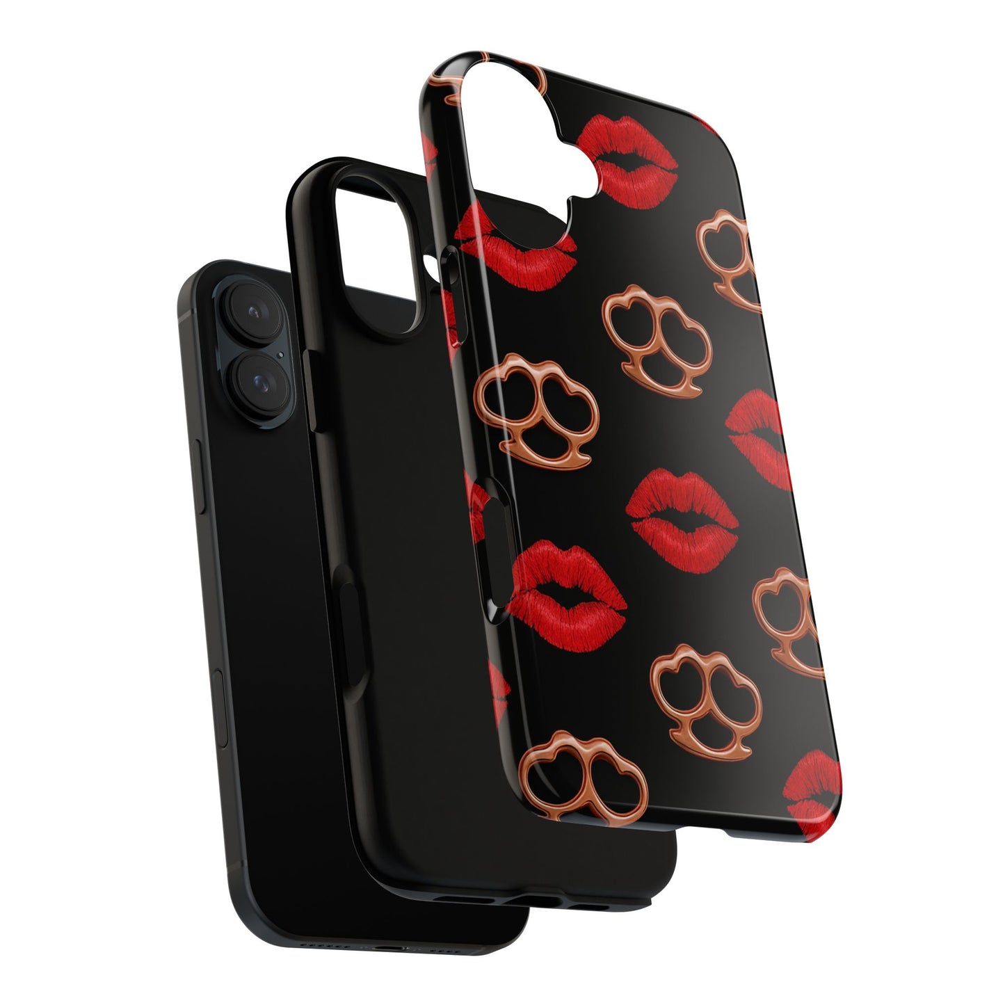 Red Lipstick & Knuckle Duster Phone Case | Bold Kiss Print Tough Protective Cover for Iphone, Samsung Galaxy and Pixel