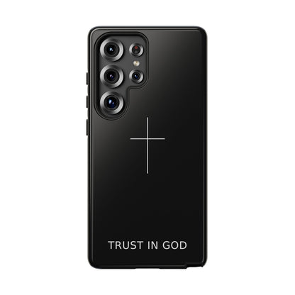 Trust in God Phone Case Minimal Cross Christian Black Tough Cover