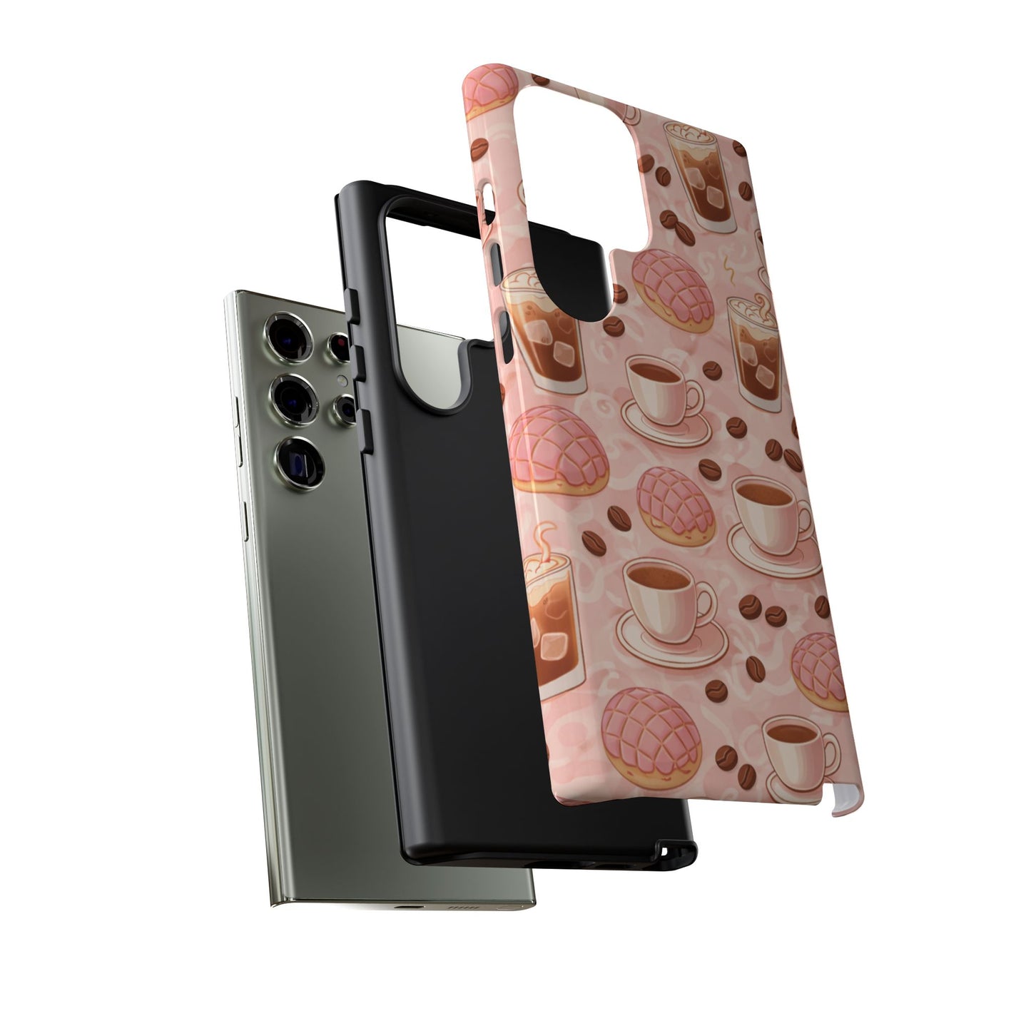 Cute Coffee & Pink Concha Phone Case – Coffee Lover Aesthetic Latte Pattern Tough Case