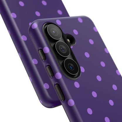 Purple Polka Dot Tough Phone Case – Cute Stylish Durable Protective Cover for Iphone, Samsung Galaxy and Pixel
