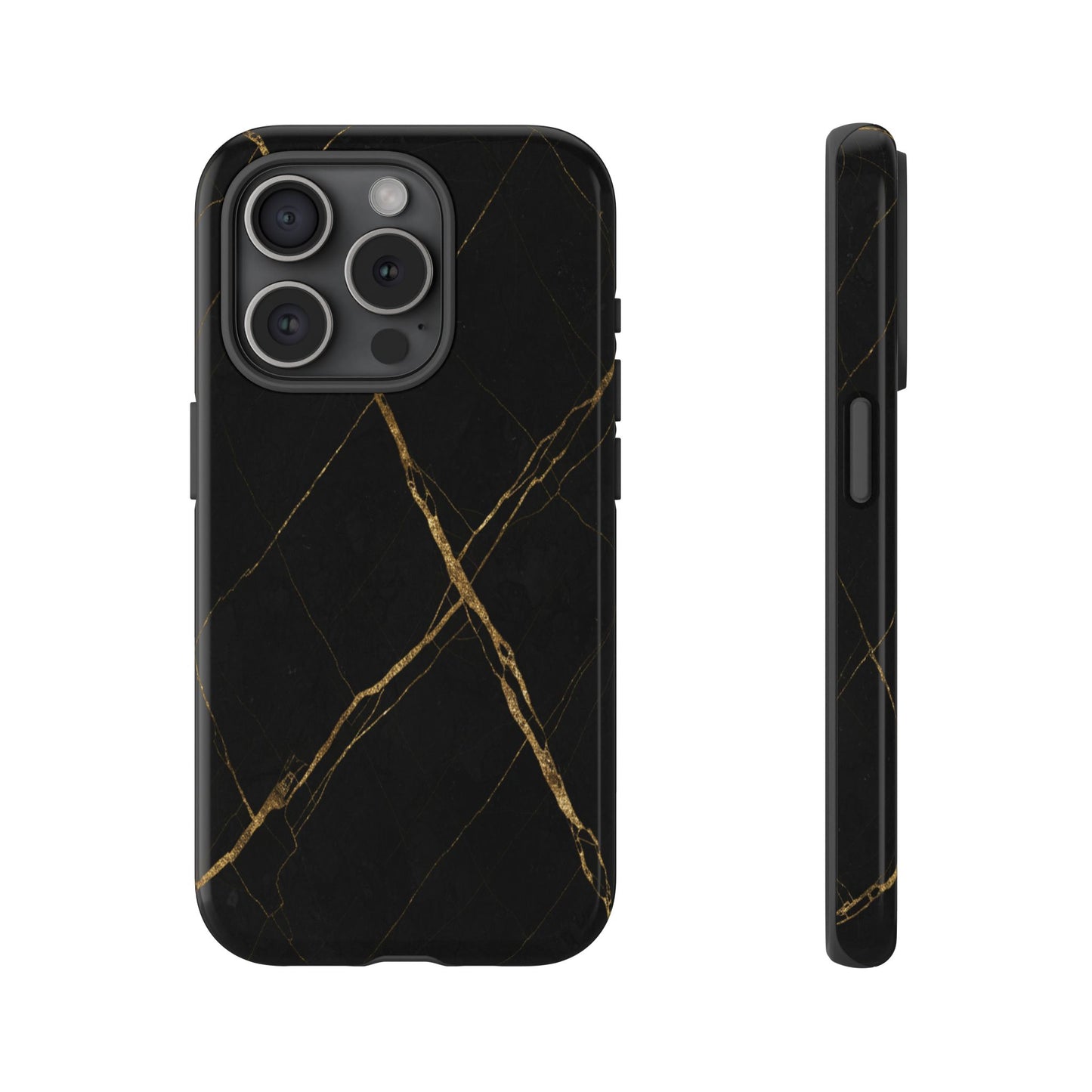 Black Marble Phone Case with Gold Veins – Luxury Minimal Aesthetic Tough Case