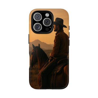Western Cowboy Sunset Phone Case | Horse Rider Desert Aesthetic Tough Protective Case