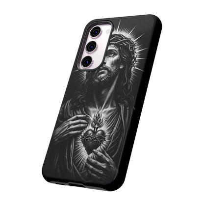 Jesus Sacred Heart Phone Case Black White Christian Faith Aesthetic