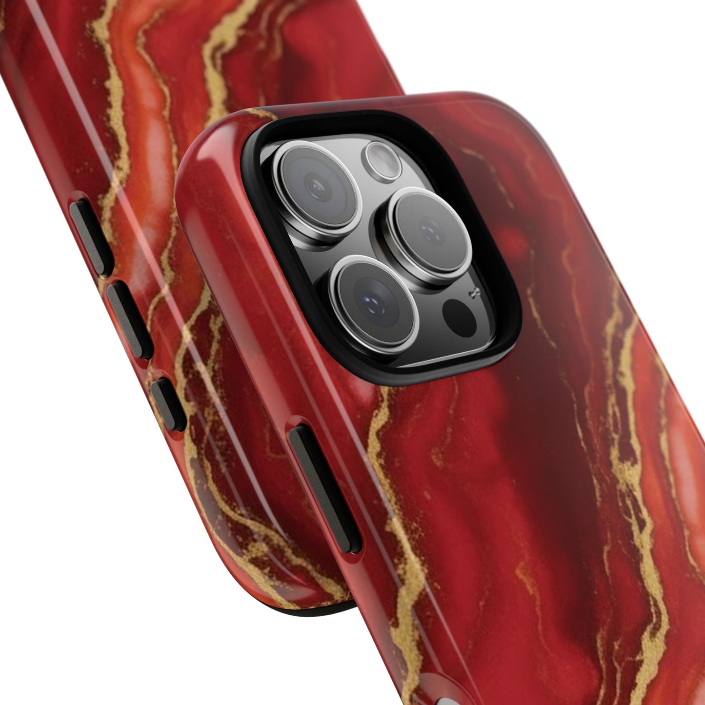 Red Agate Marble Phone Case – Gold Vein Luxury Stone Tough Case (iPhone, Samsung, Pixel)