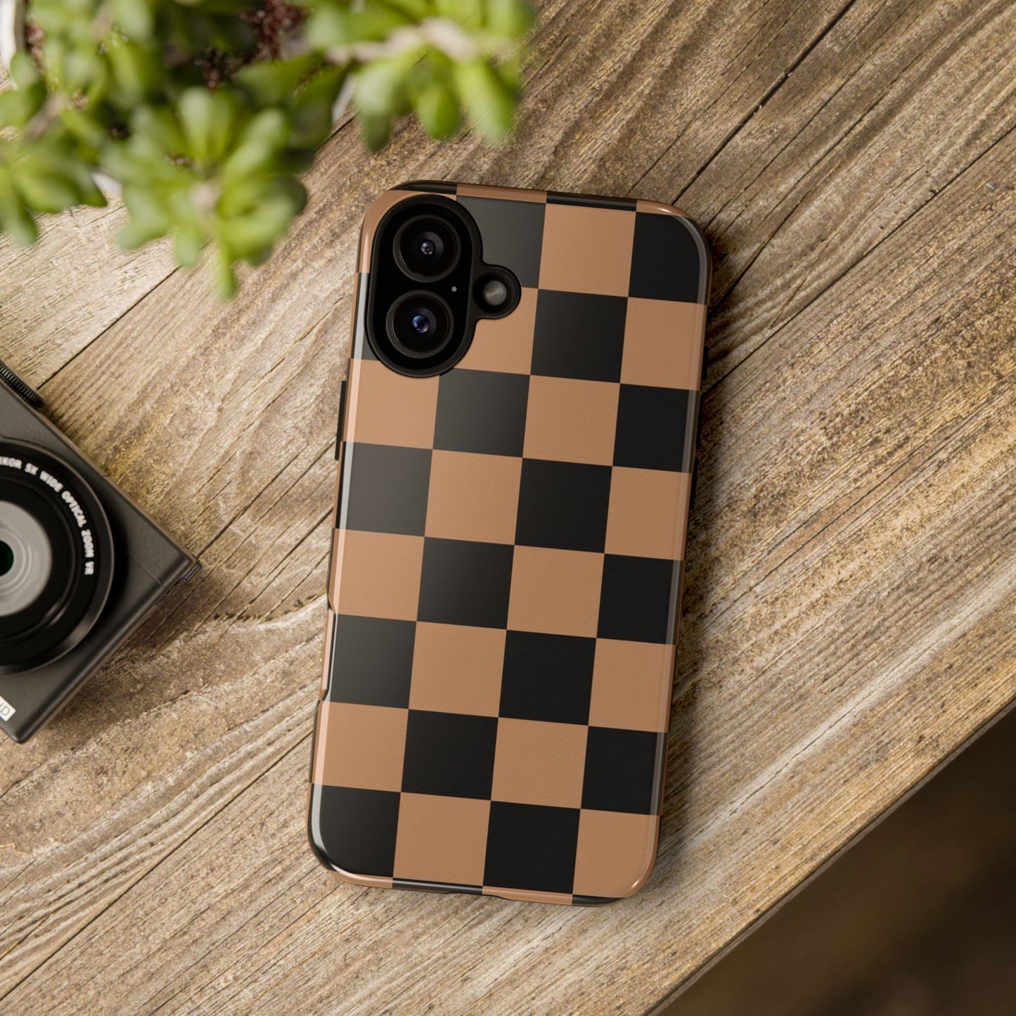 Brown Checkered Phone Case | Aesthetic Checkerboard iPhone & Samsung Tough Case