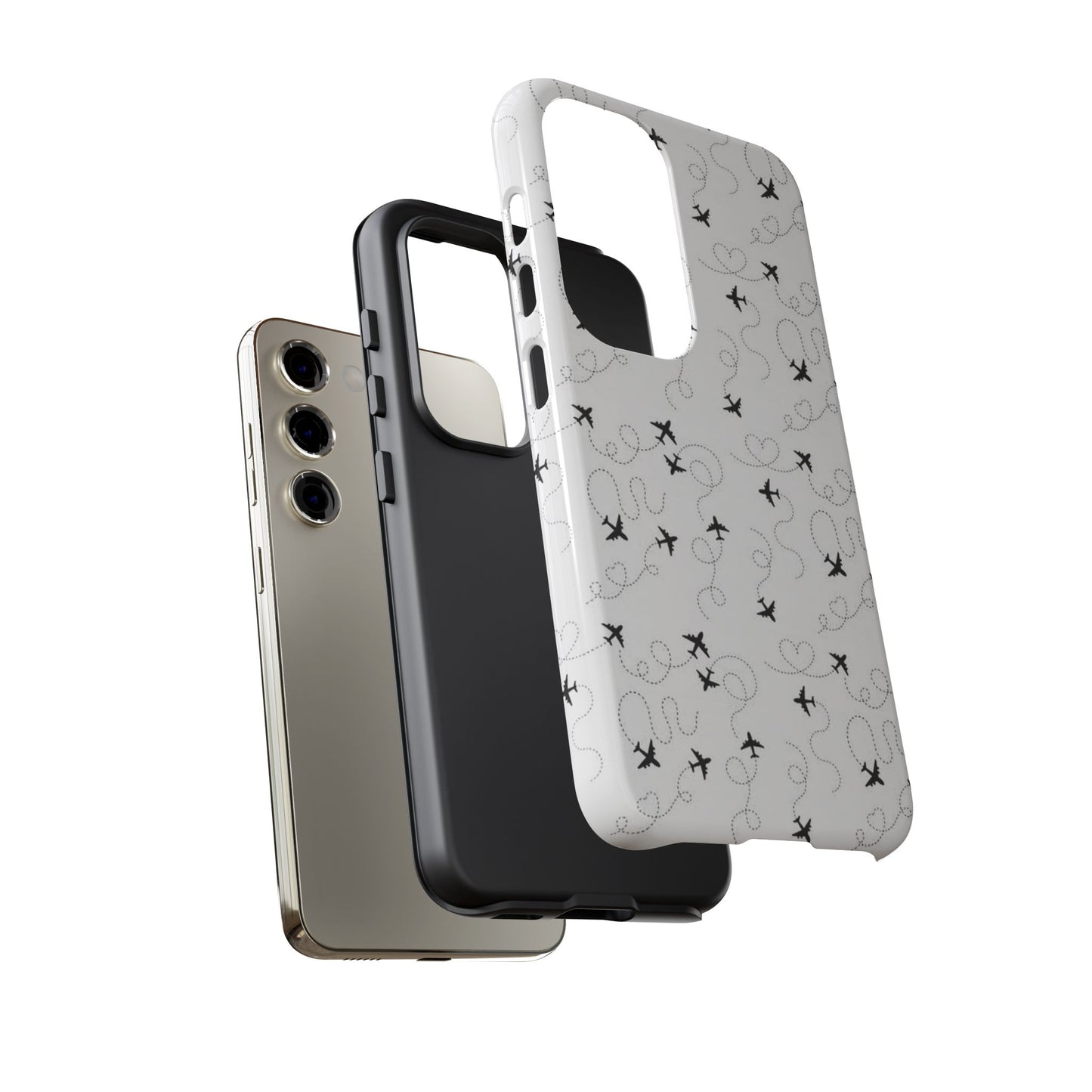 Minimal Paper Airplane Pattern Phone Case – Black White Aesthetic Tough Cover