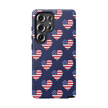 Patriotic American Flag Heart Phone Case – Tough Shockproof, USA Stars & Stripes for Iphone, Samsung Galaxy and Pixel