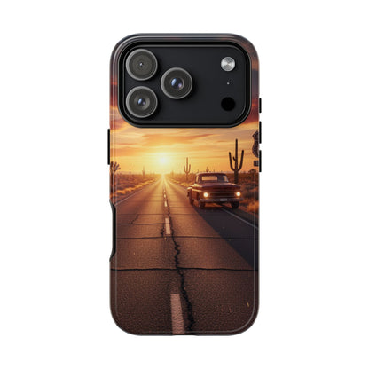 Route 66 Sunset Desert Highway Phone Case – Road Trip Travel Aesthetic Tough Case