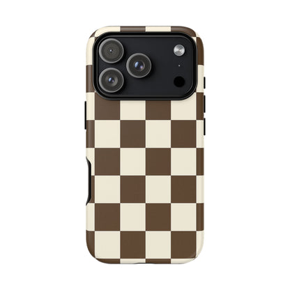 Mocha Checkerboard Phone Case | Neutral Aesthetic Tough Case