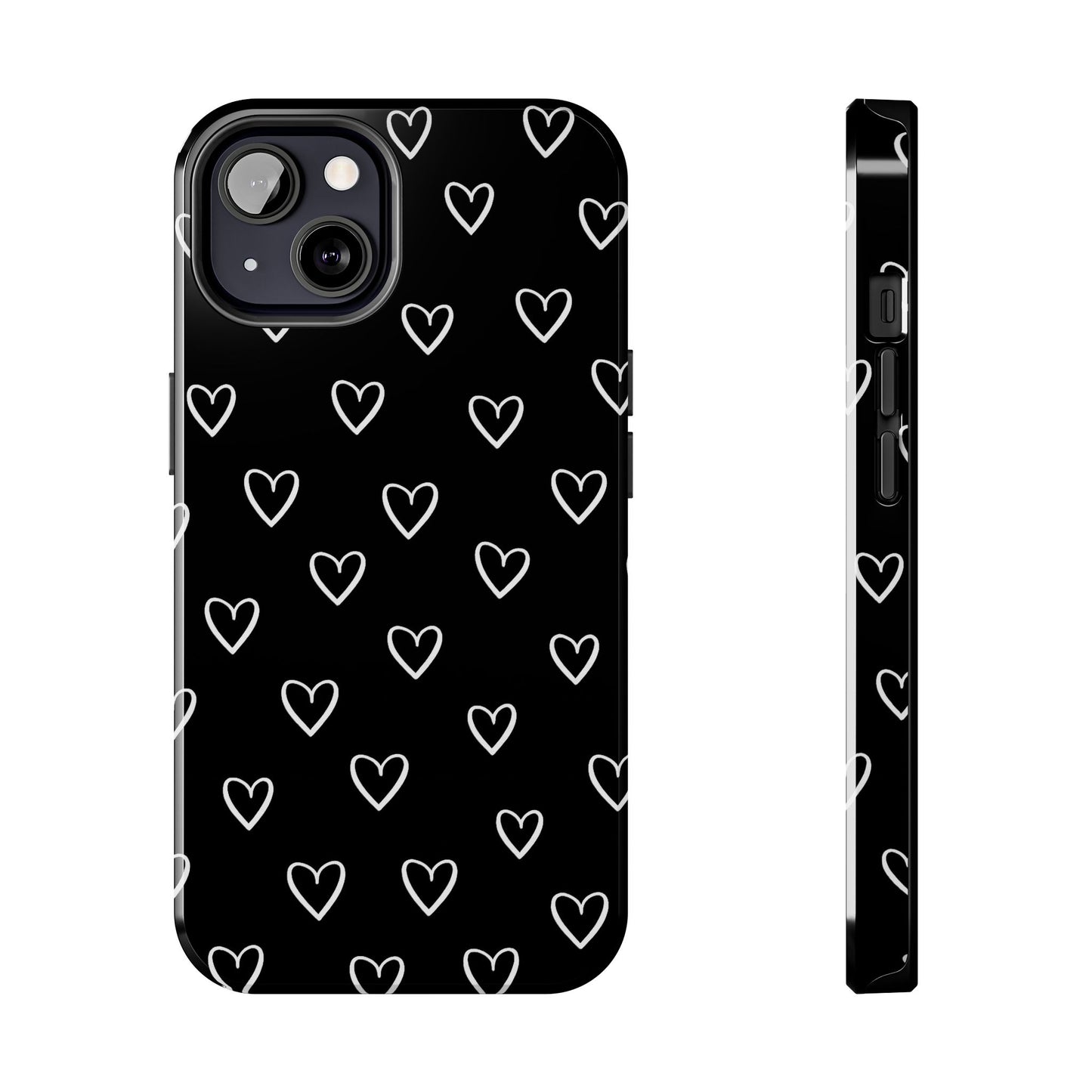 Doodle Heart Phone Case – Minimal Black & White Heart Pattern | Tough Protective Case