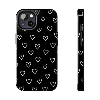 Doodle Heart Phone Case – Minimal Black & White Heart Pattern | Tough Protective Case