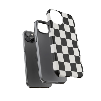 Black & White Checkerboard Phone Case – Classic Aesthetic Tough Protective Case