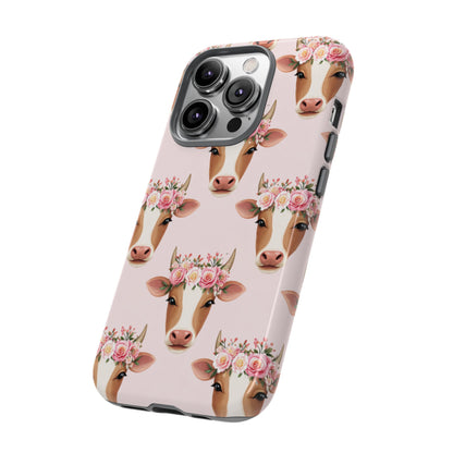 Floral Cow Phone Case – Cute Pink Cow Print Tough Protective Case for Iphone, Samsung Galaxy and Pixel