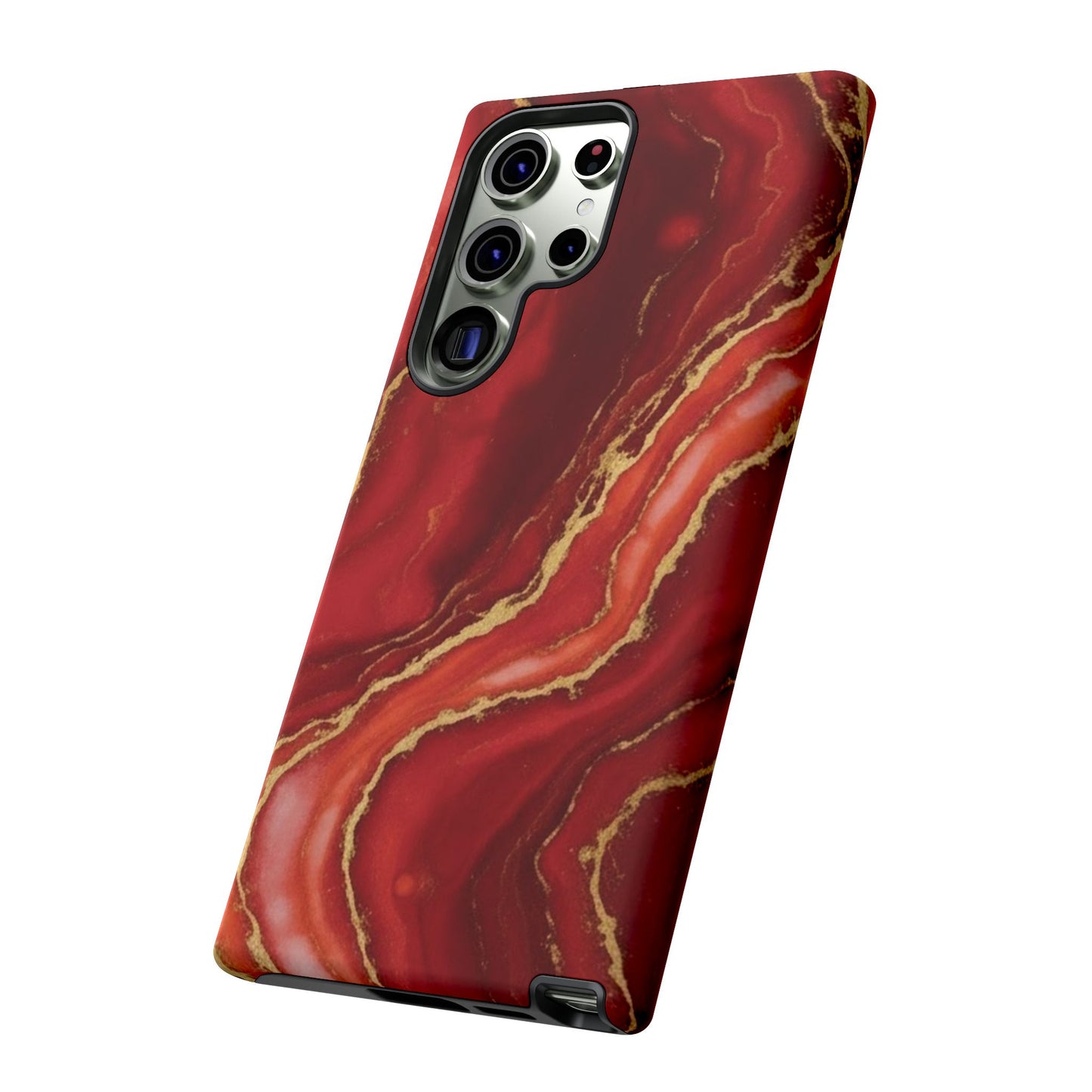 Red Agate Marble Phone Case – Gold Vein Luxury Stone Tough Case (iPhone, Samsung, Pixel)