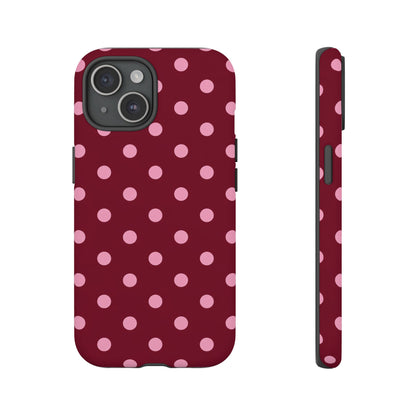 Pink Polka Dot Phone Case – Cute Aesthetic Tough Protective Phone Cover for Iphone, Samsung Galaxy and Pixel