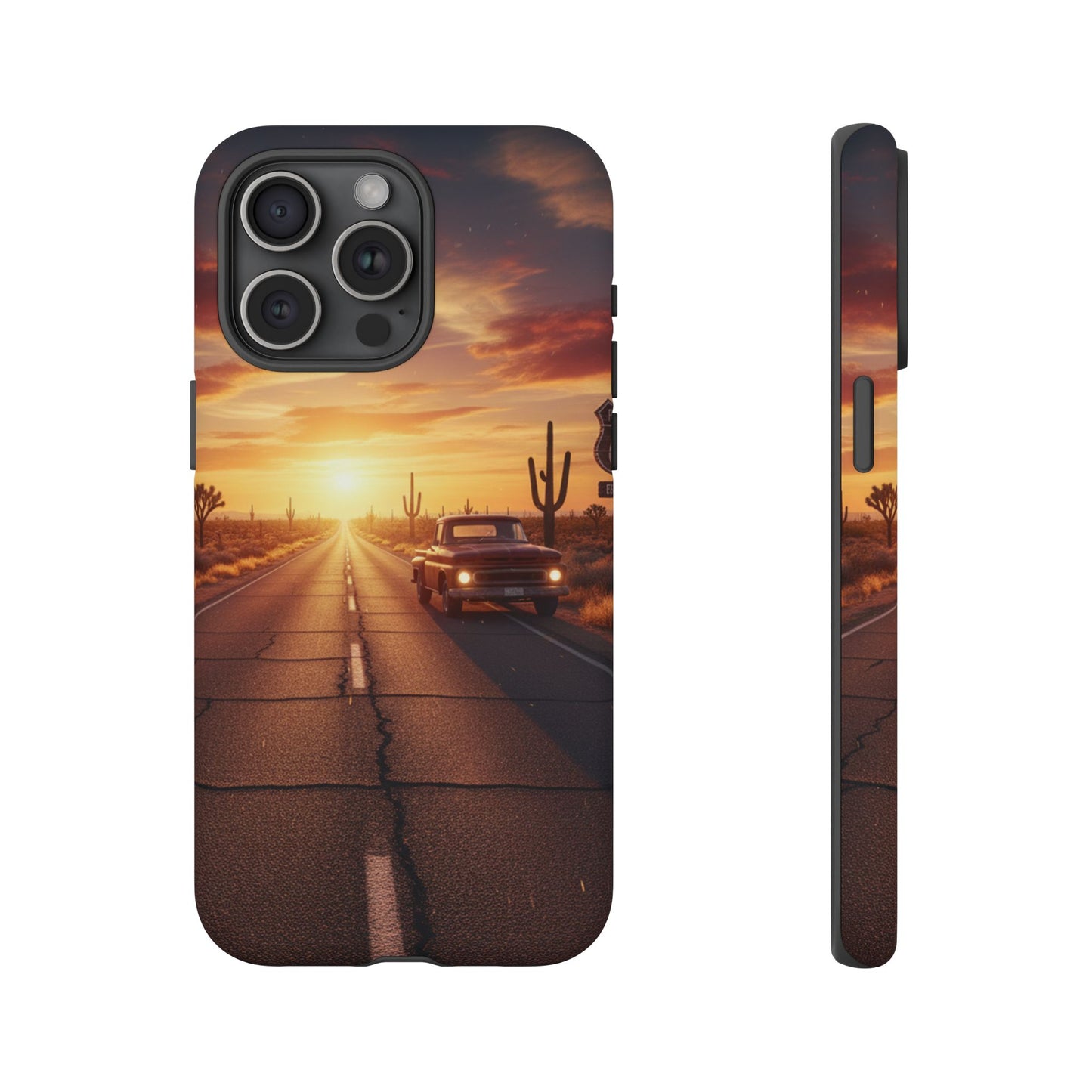 Route 66 Sunset Desert Highway Phone Case – Road Trip Travel Aesthetic Tough Case
