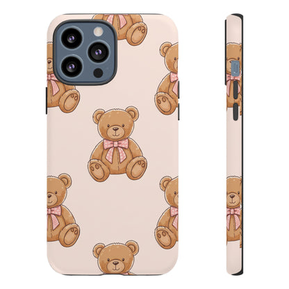 Teddy Bear Phone Case | Cute Coquette Aesthetic Pink Bear Pattern Case | Kawaii Soft Girl iPhone & Samsung Tough Protective Case