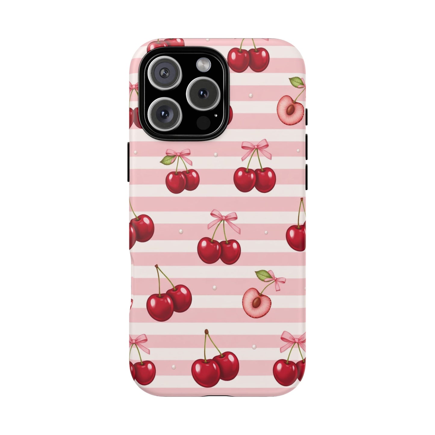 Coquette Cherry Bow Phone Case | Cute Pink Aesthetic Cherry Pattern Tough Case for iPhone & Samsung
