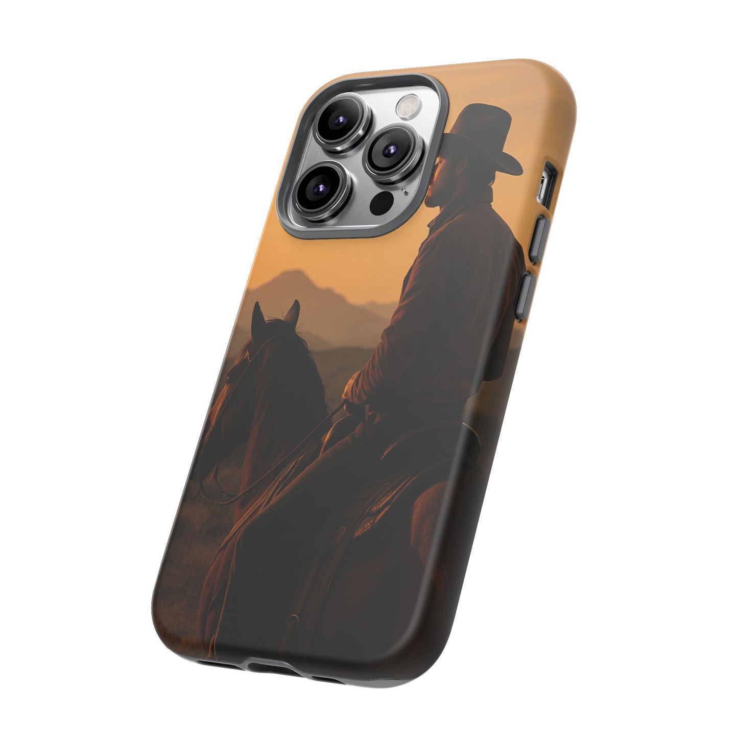 Western Cowboy Sunset Phone Case | Horse Rider Desert Aesthetic Tough Protective Case