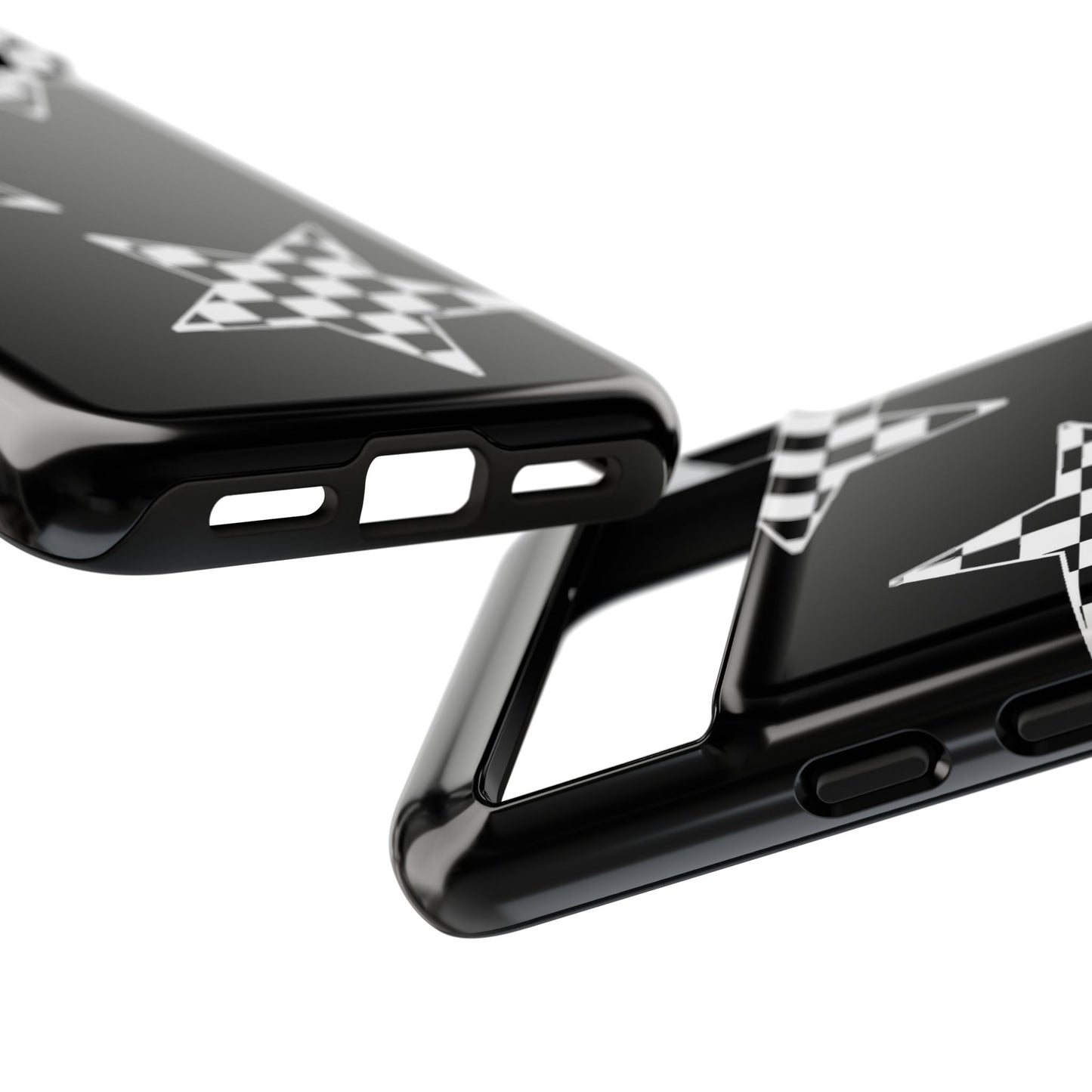 Checkered Star Tough Phone Case – Black Retro Graphic Protective Cover for Iphone, Samsung Galaxy and Pixel