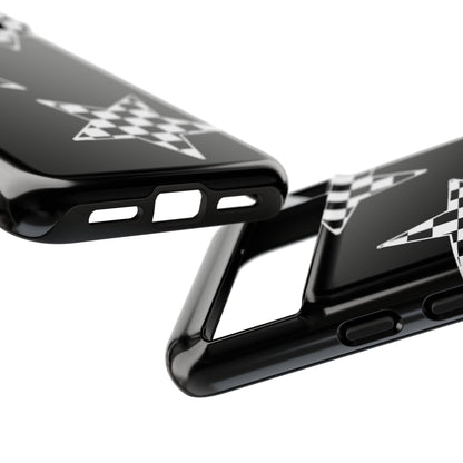 Checkered Star Tough Phone Case – Black Retro Graphic Protective Cover for Iphone, Samsung Galaxy and Pixel