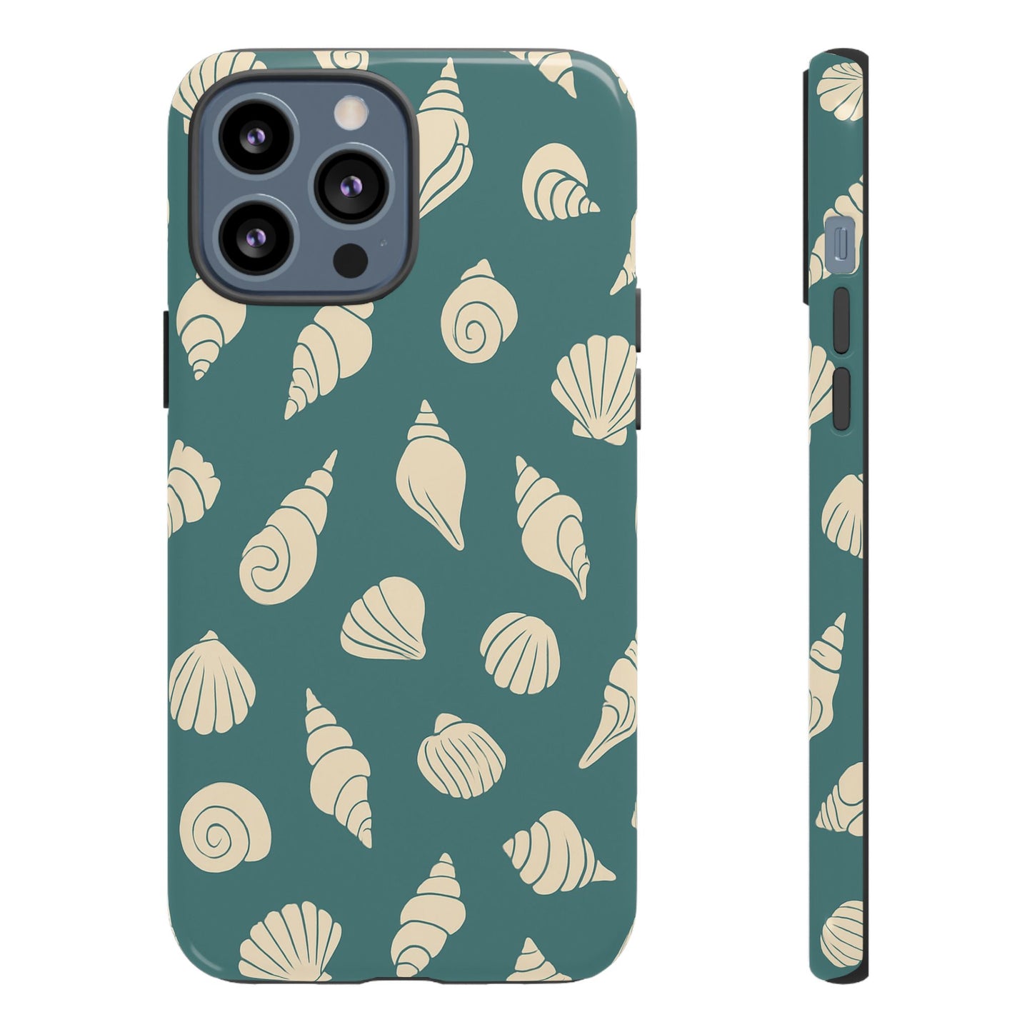 Seashell Pattern Phone Case | Teal Coastal Shells Tough Case for Iphone, Samsung Galaxy and Pixel
