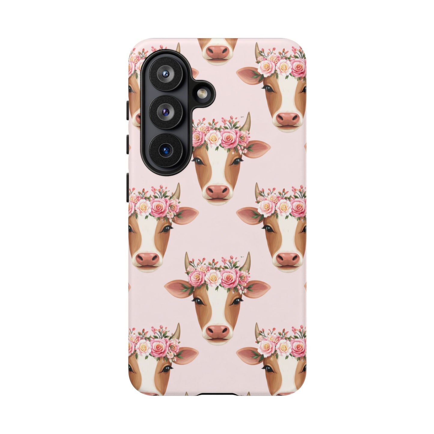 Floral Cow Phone Case – Cute Pink Cow Print Tough Protective Case for Iphone, Samsung Galaxy and Pixel
