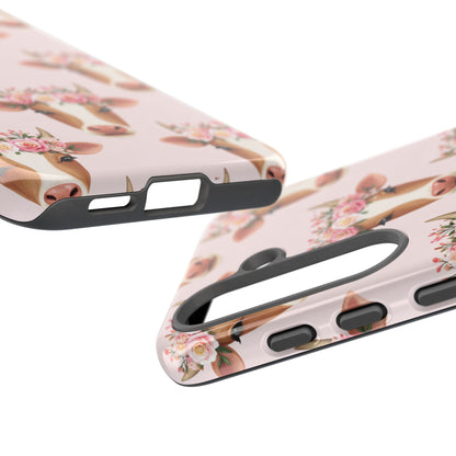 Floral Cow Phone Case – Cute Pink Cow Print Tough Protective Case for Iphone, Samsung Galaxy and Pixel
