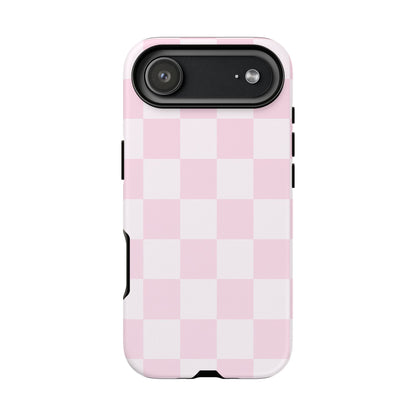 Light Pink Checkerboard Phone Case | Pastel Aesthetic Checkered iPhone & Samsung Tough Case