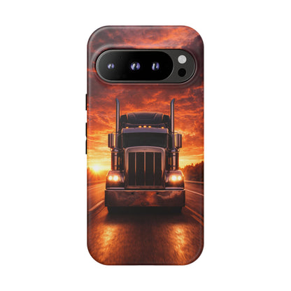 Big Rig Truck Phone Case Sunset Highway Semi Truck iPhone Samsung Cover