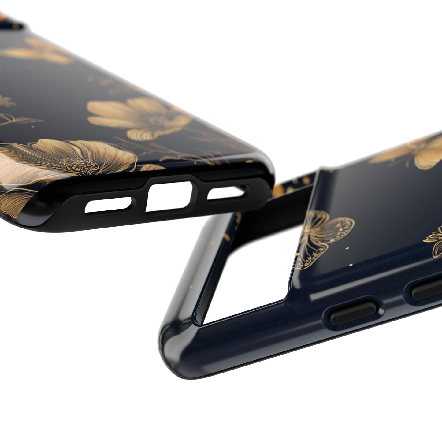 Gold Floral Butterfly Phone Case, Dark Aesthetic Botanical, Elegant Black Luxury iPhone Samsung Cover