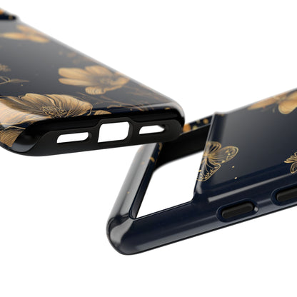 Gold Floral Butterfly Phone Case, Dark Aesthetic Botanical, Elegant Black Luxury iPhone Samsung Cover